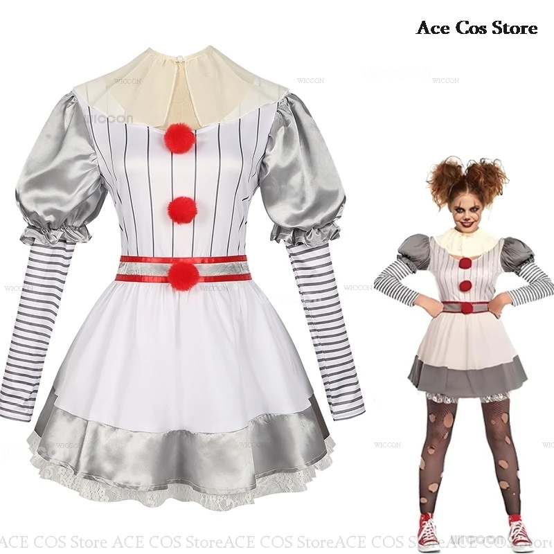 Halloween Creepy Killer Clown Cosplay Traje para Mulheres, Roupa de Terror, Calças Masquerade, Assustador, Carnaval, Festa