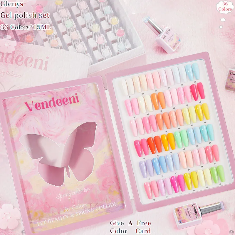 

Набор гель-лаков Glenys, 36 цветов, однотонные, популярные полуперманентные гели для маникюра, карта цветов, для салонов красоты, набор для нейл-арта.