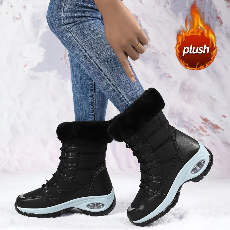 Winter Snow Boots Women Waterproof Suede Warm Plush Non-Slip Rubber Sole Skiing Hiking Shoe New Stylish Solid Color Size 36-42