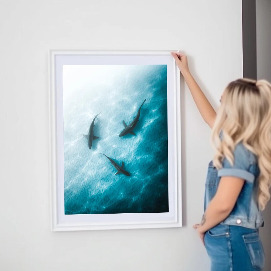 الأزرق المحيط قماش اللوحة النسور القرش زاوية المشارك البحر السلاحف ديكور اللوحة جدار الفن لغرفة ديكور المنزل الجداريات غير المؤطرة #6