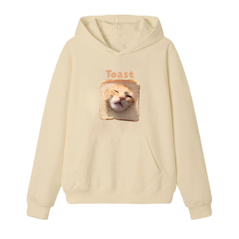 Kawaii Toast Cat Funny printed Hoodie Men women Autumn Winter Casual  Fleece Pullover oversized Sweatshirts streetwear Unisex