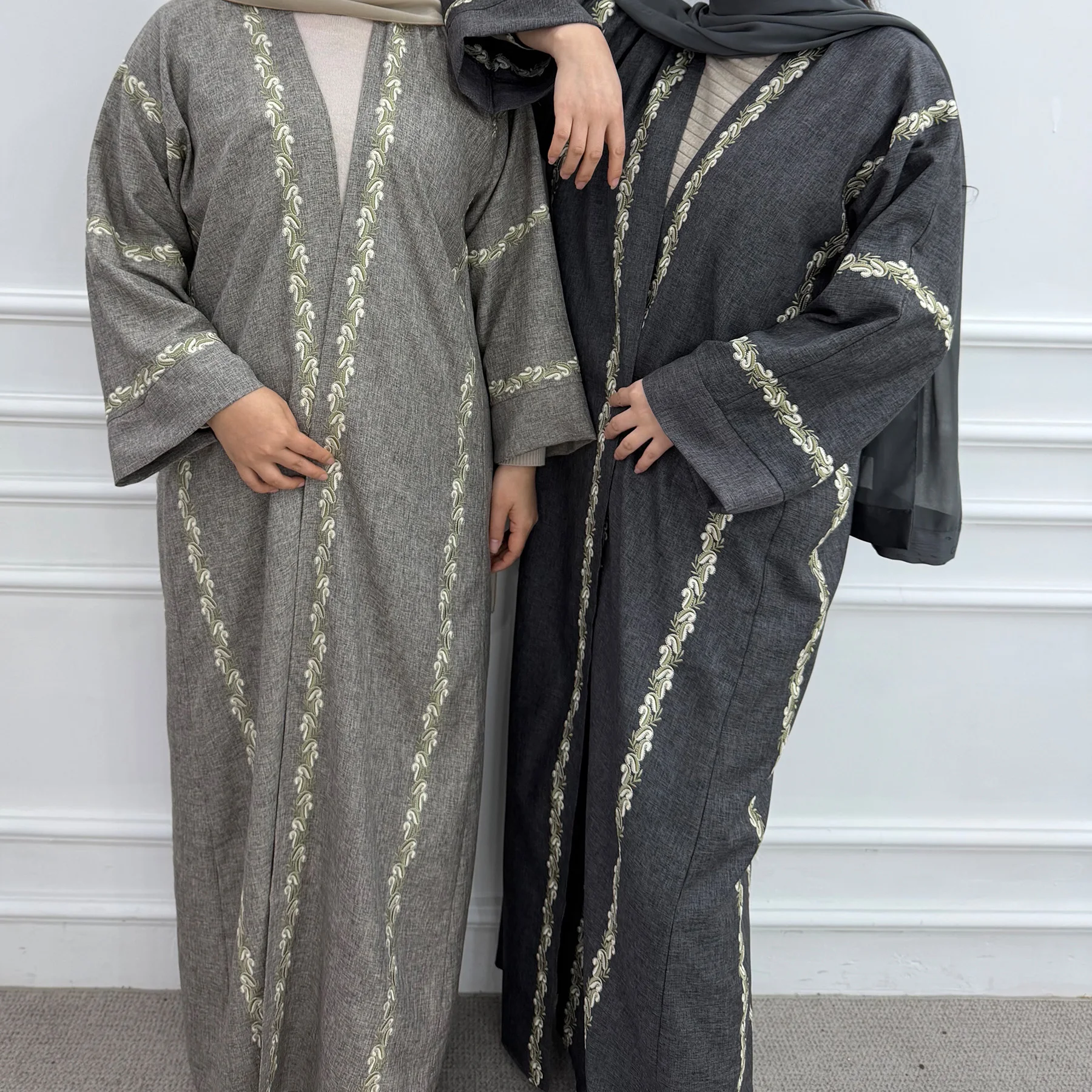 

Легкий женский кафтан-абайя из искусственного льна с вышивкой к Рамадану и Ид, с легкими рукавами «летучая мышь», в дубайском турецком мусульманском стиле, исламская роба