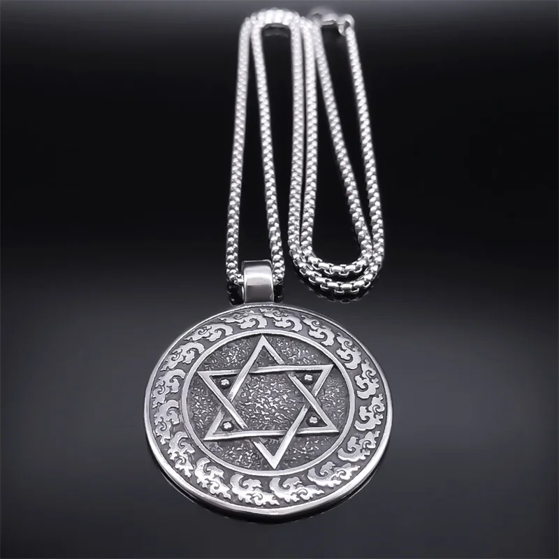King Solomon Hexagram Amulet Necklace for Women Men Stainless Steel Silver Color Jewish Star of David Pendant Jewelry NZZ394S06