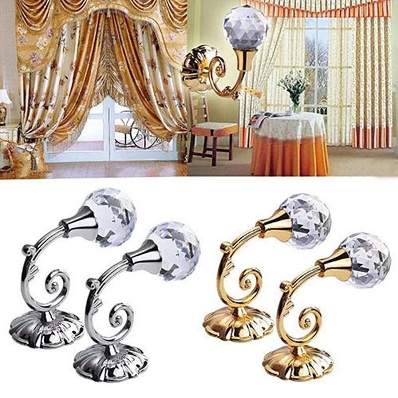 2 Pcs Metal Crystal Glass Curtain Holdback Wall Tie Back Hooks Hanger Holder Window Accessories