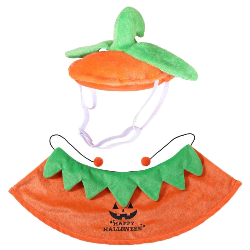 Simpatico cappello da zucca a tema Halloween con mantello Set per costume da vestire per cani gatti Copricapo Halloween per