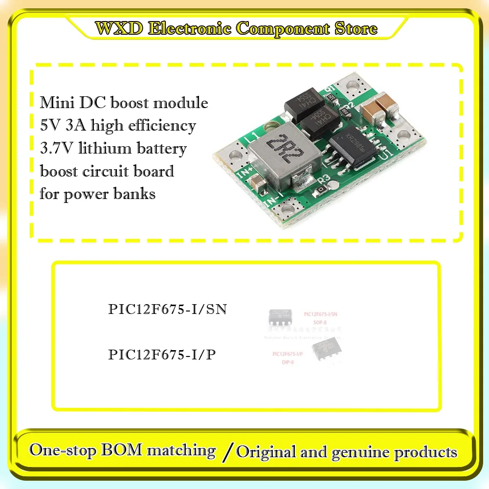 

PIC12F675-I/SN PIC12F675-I/P Mini DC boost module 5V 3A high efficiency 3.7V lithium battery boost circuit board for power banks
