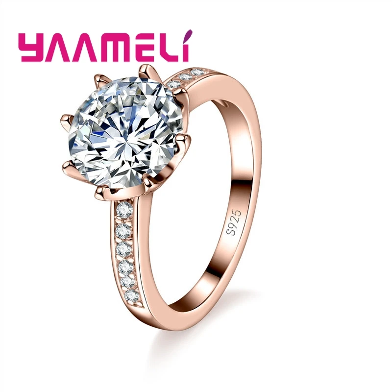 New Fashion Fine Genuine 925 Sterling Silver CZ Stone Rings for Men Women Cubic Zircon Wedding Engagement Jewelry 7 Colors