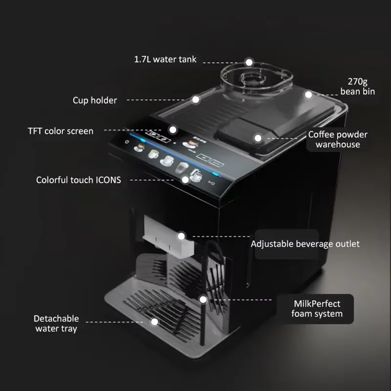 2026 Small Household Fully Automatic Coffee Machine Imported Grinding One-button Steam Milk Coffee Machine