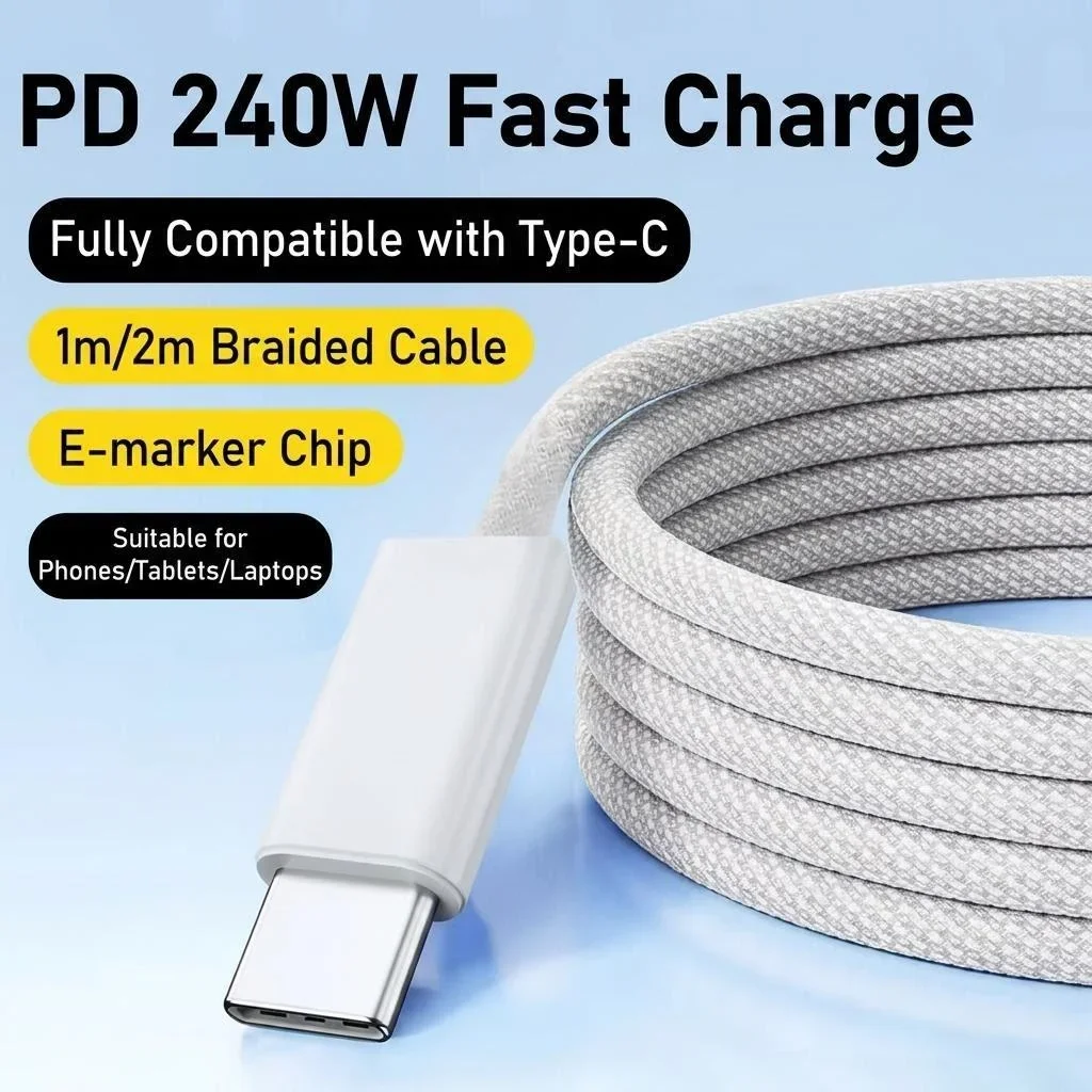 240W USB-C to USB-C Fast Charging PD Cable For iPhone 15 16 17 Pro Max Huawei Mate 60 Xiaomi Samsung Type C to Type C Data Cable