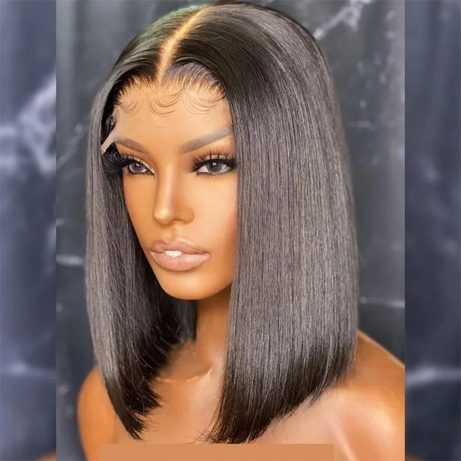 

Short Bob Wig 13x4 Transparent Lace Frontal Wig Brazilian Straight Human Hair Wigs Remy Hair 5x5 Lace Closure Wig 180% Density