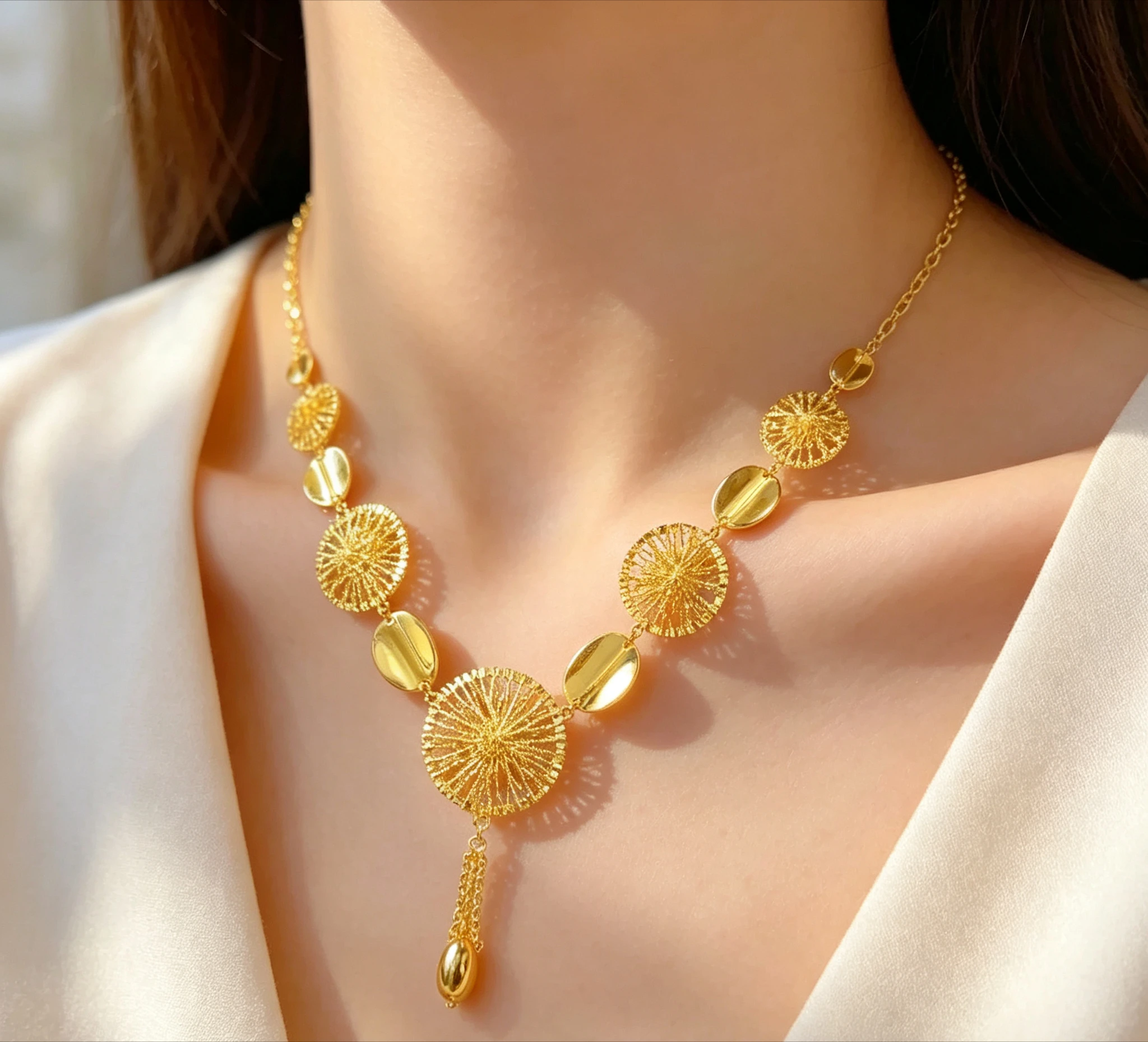 9999 real gold passionate necklace hollowed fringe one set chain feminine quality light luxury style high sense nec  gift