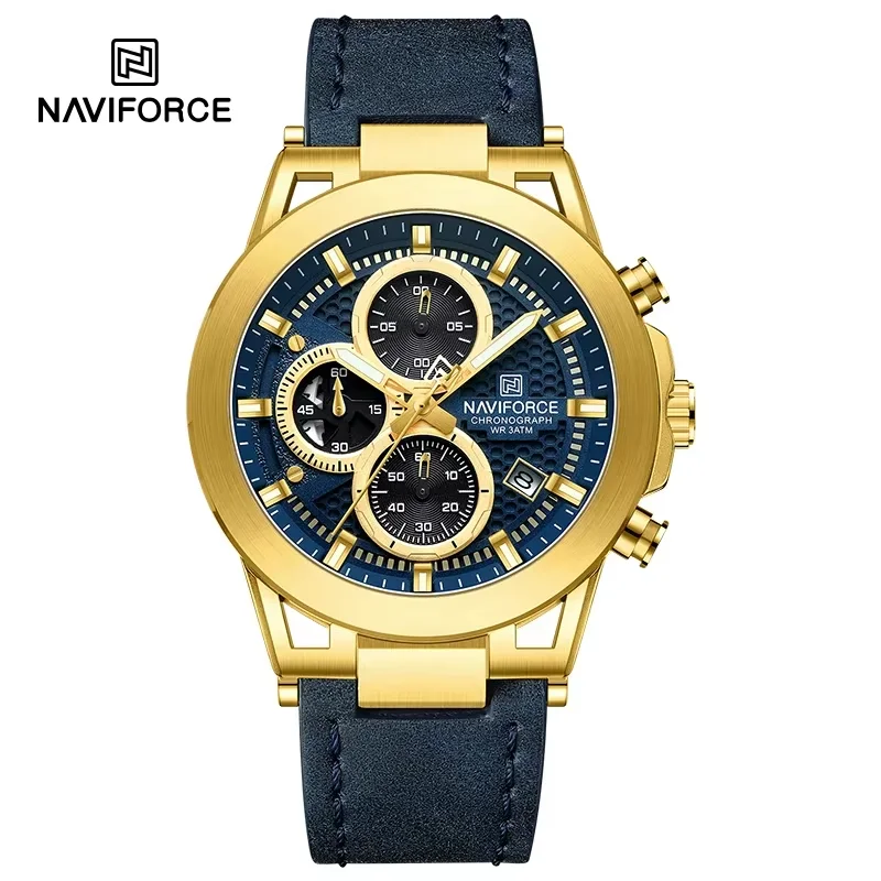 

NAVIFORCE Sport Watch Leather Strap Chronograph Men Quartz Military Watch Waterproof Wrist Watches Relogio Masculino Man Clock