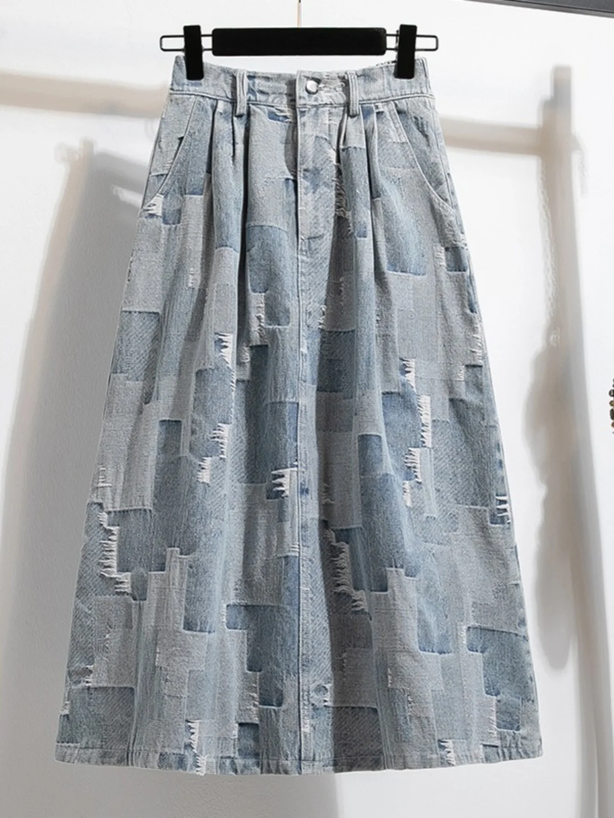 

Шикарная женская джинсовая юбка больших размеров, повседневная универсальная дизайнерская юбка средней длины, осенняя новая юбка трапециевидной формы с высокой талией