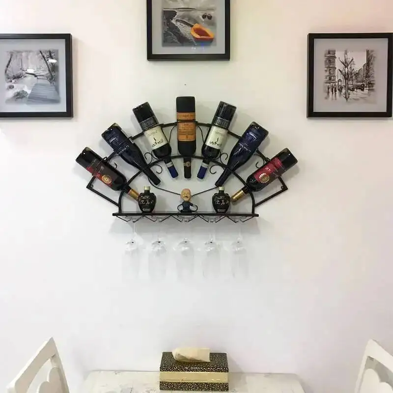 Kitchen Bar Art Cabinet Black Small Iron Storage Display Living Room Wall Mount Organizer Wine Rack Design Weinregal Furniture