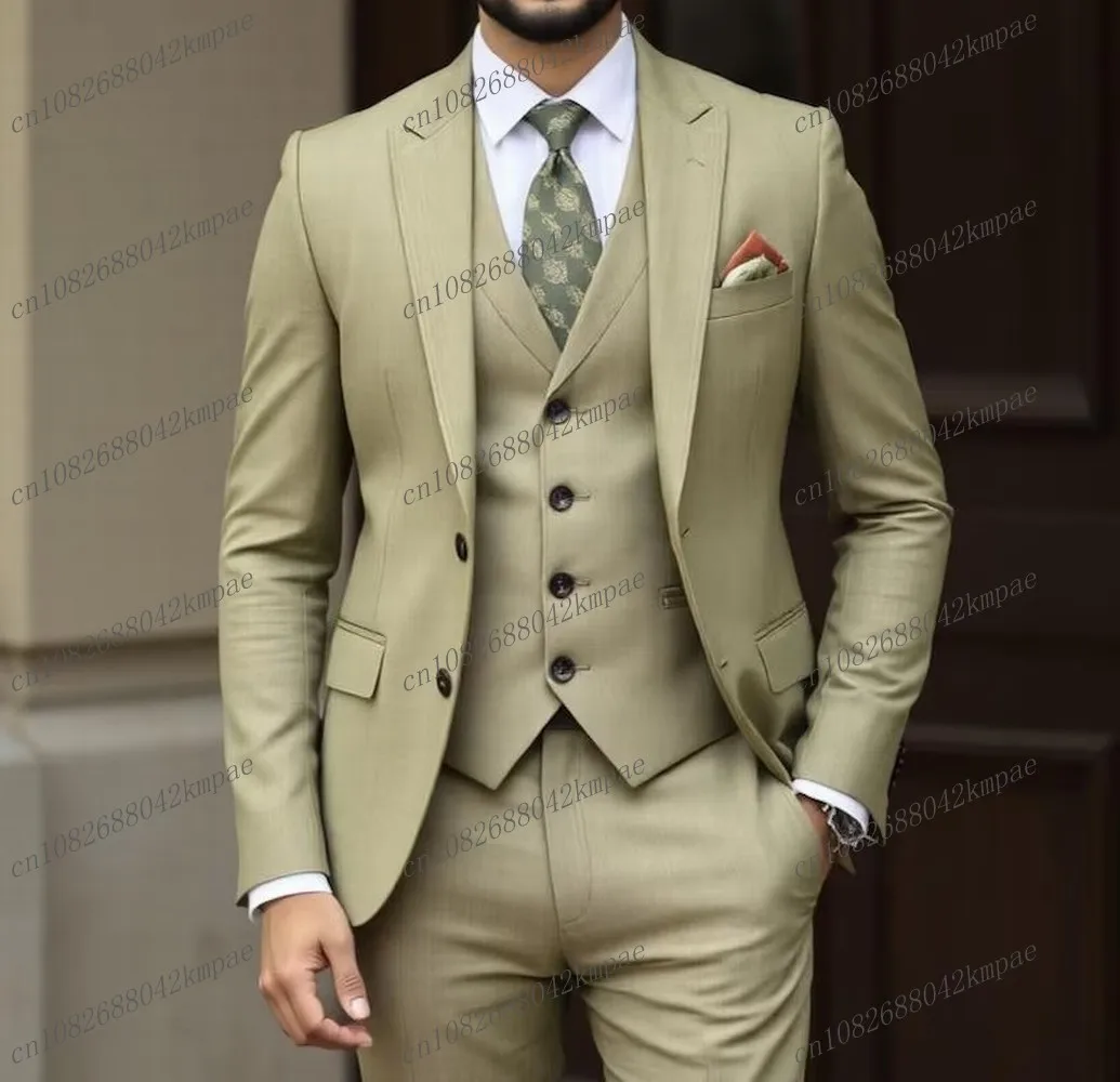 

New Matcha Green Business Formal Men Suit Groom Groomsman Wedding Party Prom Male Tuxedos 3 Piece Set Blazer Vest Pants