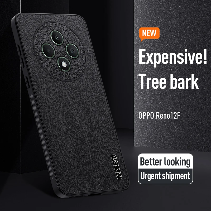 Case For OPPO Reno 12F Luxury Tree Grain Back Anti-fall Lens Full Cover Protection For OPPO Reno 12F Shockproof Bumper