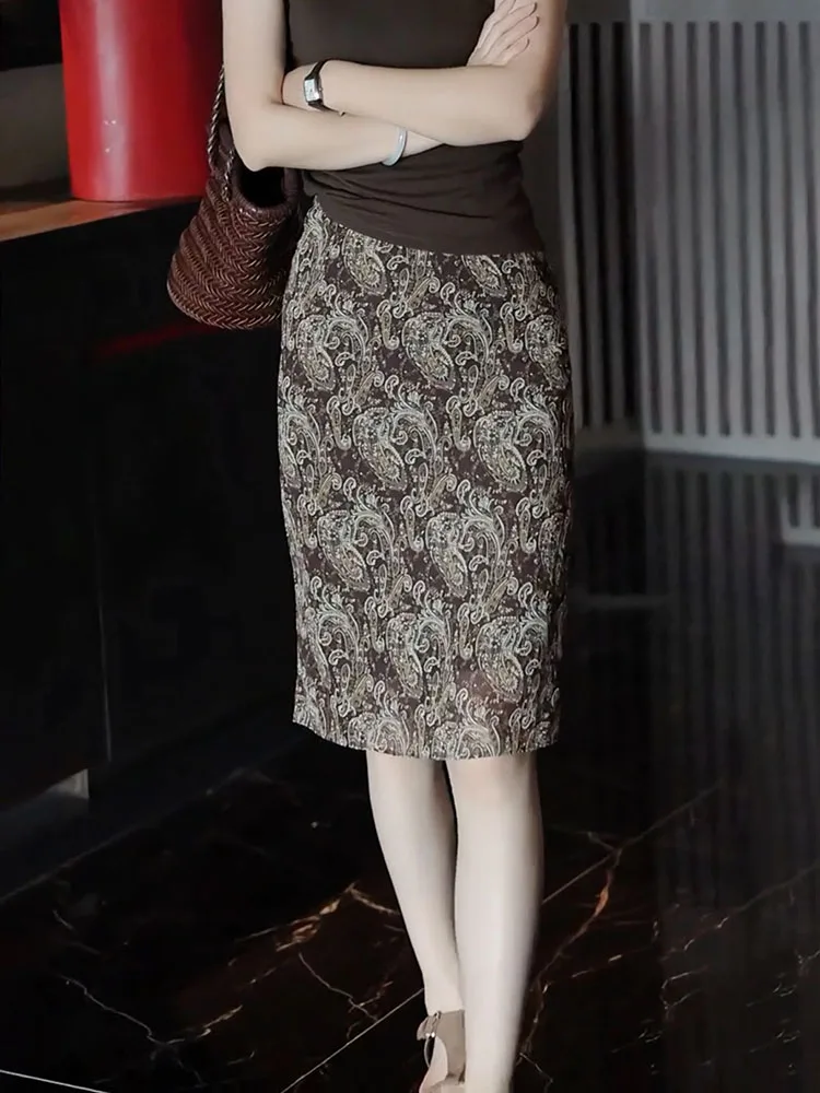 

Ele Waist-Cinching Print Skirt Luxury Sle Summer New Arrival High Waist Vintage for All Body pes Floral Pattern