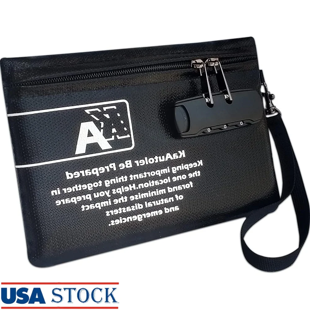 

Fireproof Waterproof Safe Bag with Lock Portable Money Pouch Cash Envelope Document Protector Zipper Closure Storage Security