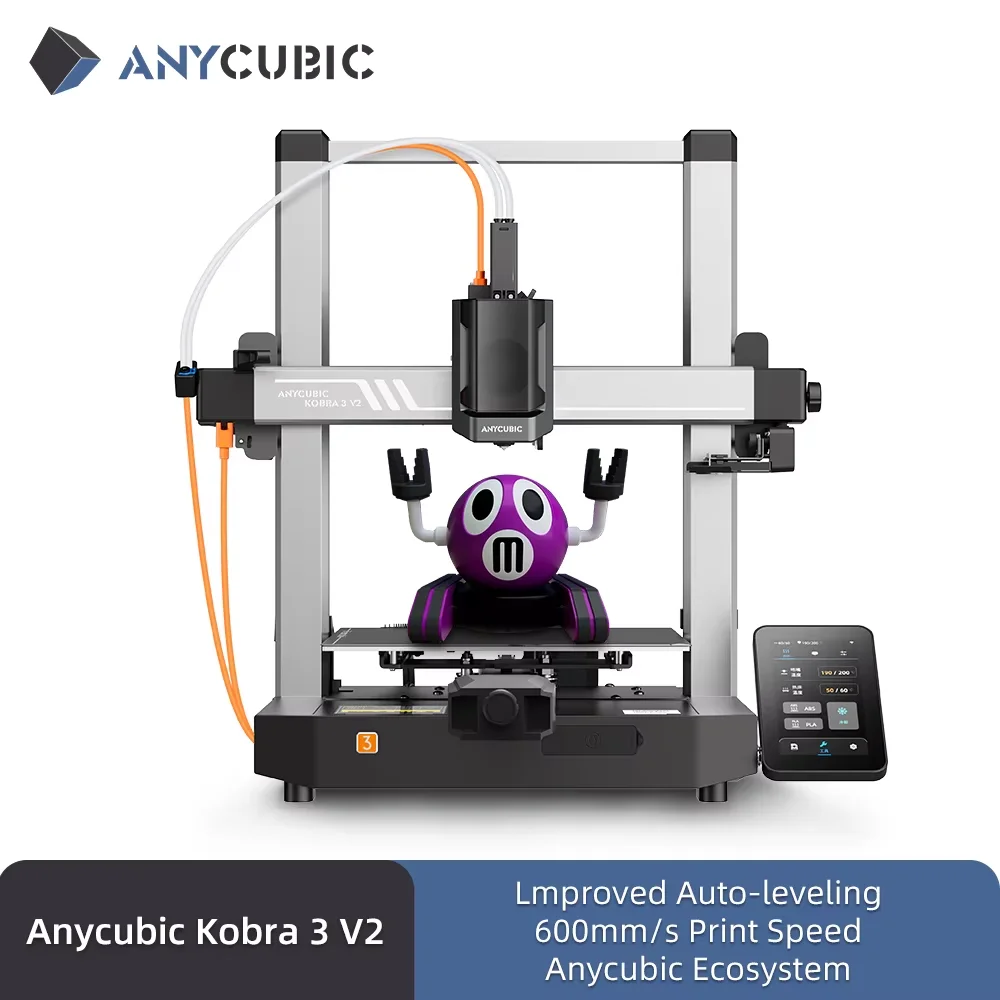 

ANYCUBIC Kobra 3 V2 AE Версия 600 мм/с Быстрая печать 3D-принтер 8 цветов ACE Pro Filament Автоматическая сушка APP Control 3D-принтер