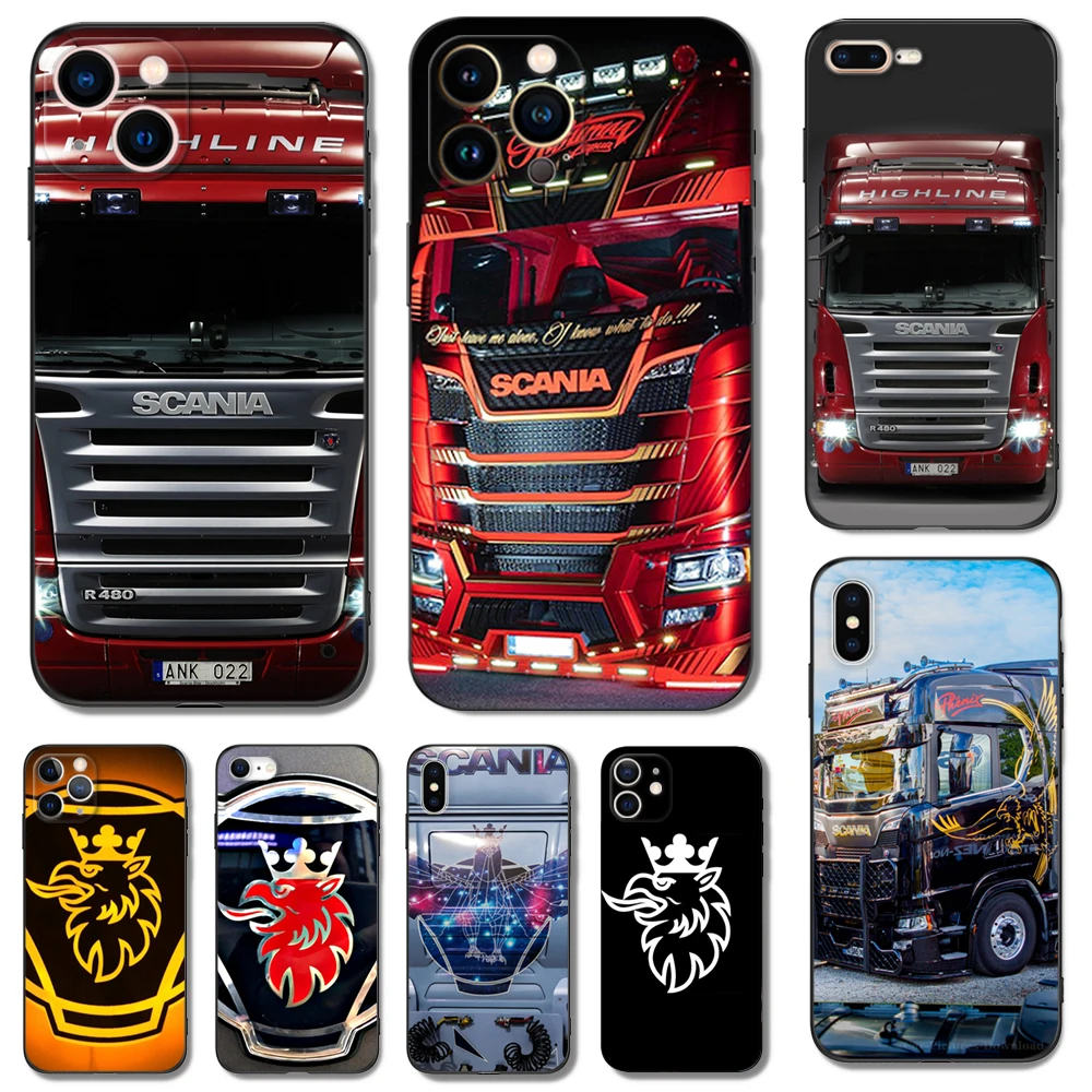 Black tpu case for iphone 14 13 12 11 mini pro MAX 5 5s se 2020 6 6s 7 8 plus x 10 XR XS cover scaniaes-truck-SAAB