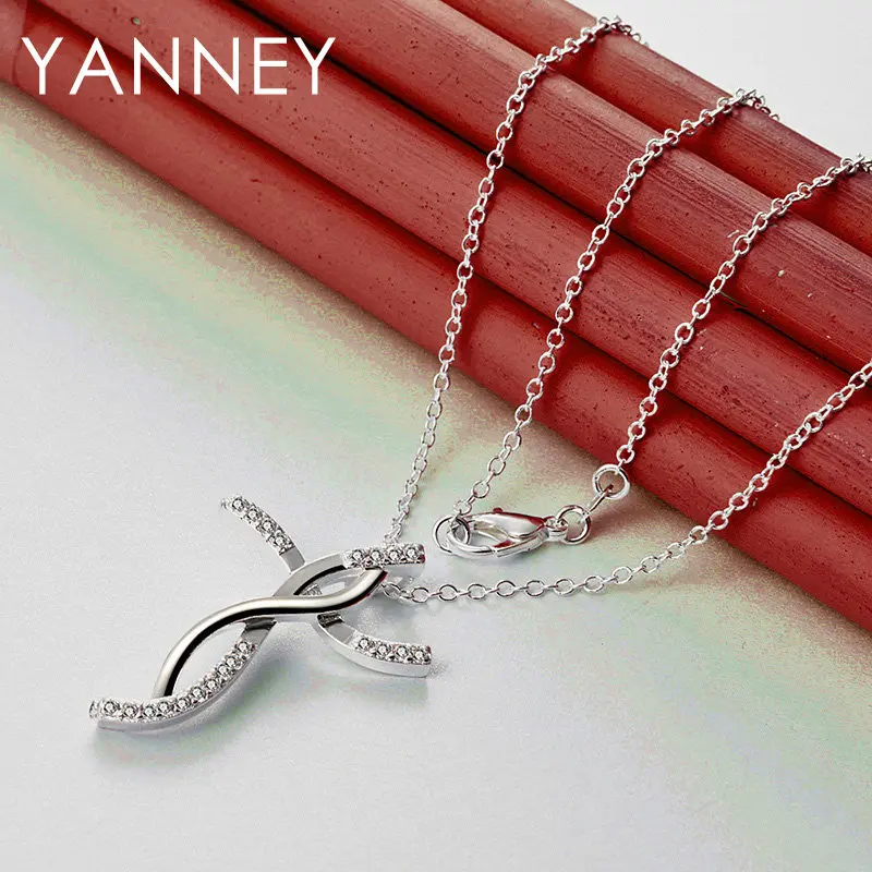 16-30 Inches Charm 925 Sterling Silver 35MM AAA Zircon Twisted Cross Necklace For Women Fashion Wedding Jewelry Party Gift