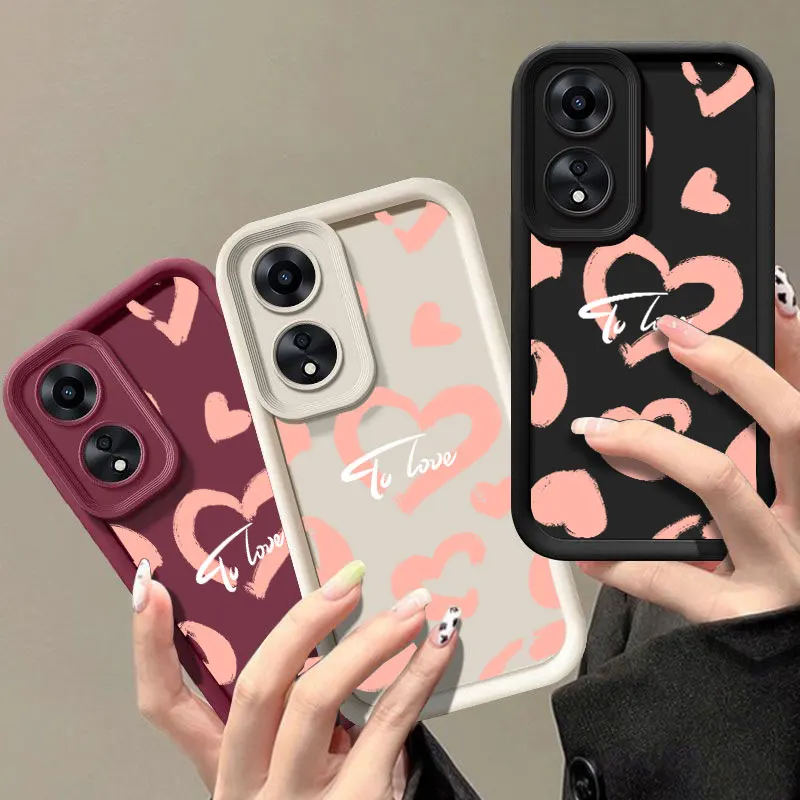 Love Heart Fashine Case For OPPO A3X A17 A38 A54 A55 A57 A58 A60 A73 A74 A76 A78 A94 A98 5G Shockproof Soft Cover Coque Shell