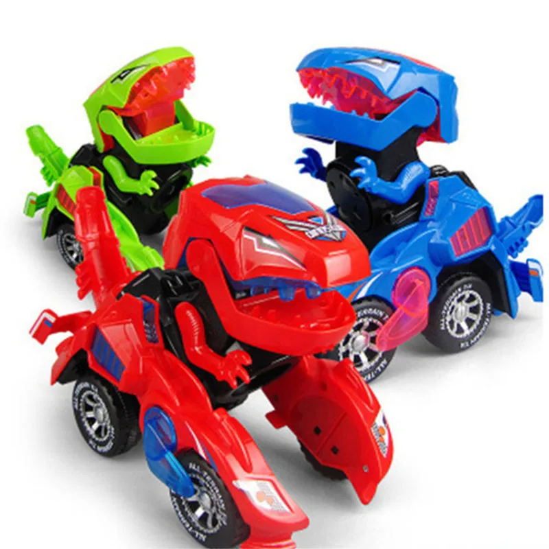 

2 In 1 Electric Transforming Dinosaur Car Toy LED Light Music Car Model Automatic Deformation Dino Toy Car Kid Educational Gifts