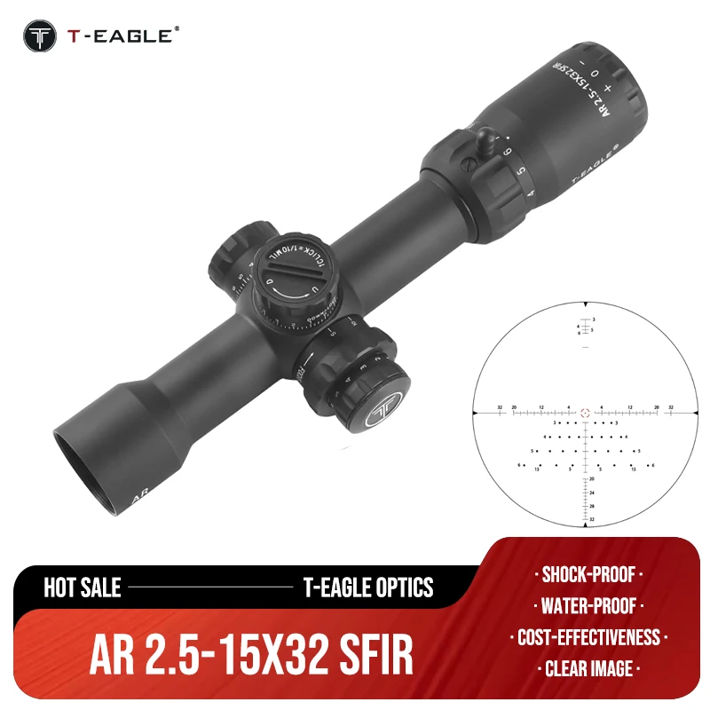 T-EAGLE AR 2.5-15X32SFIR Tactical Hunting Riflescop Spotting Scope for Rifle Airsoft Sight Glass Etched Optical Collimator glock