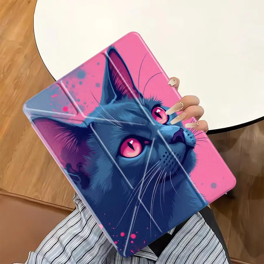 

Чехол для планшета iPad Pro 2025 Air 4 5 M3 M2 1 2 M4 11 дюймов Pro 11-го 10-го 9-го 8-го 7-го поколений 12.9 дюймов Mini 6 7 с держателем, дизайн «Кошка с глазами»