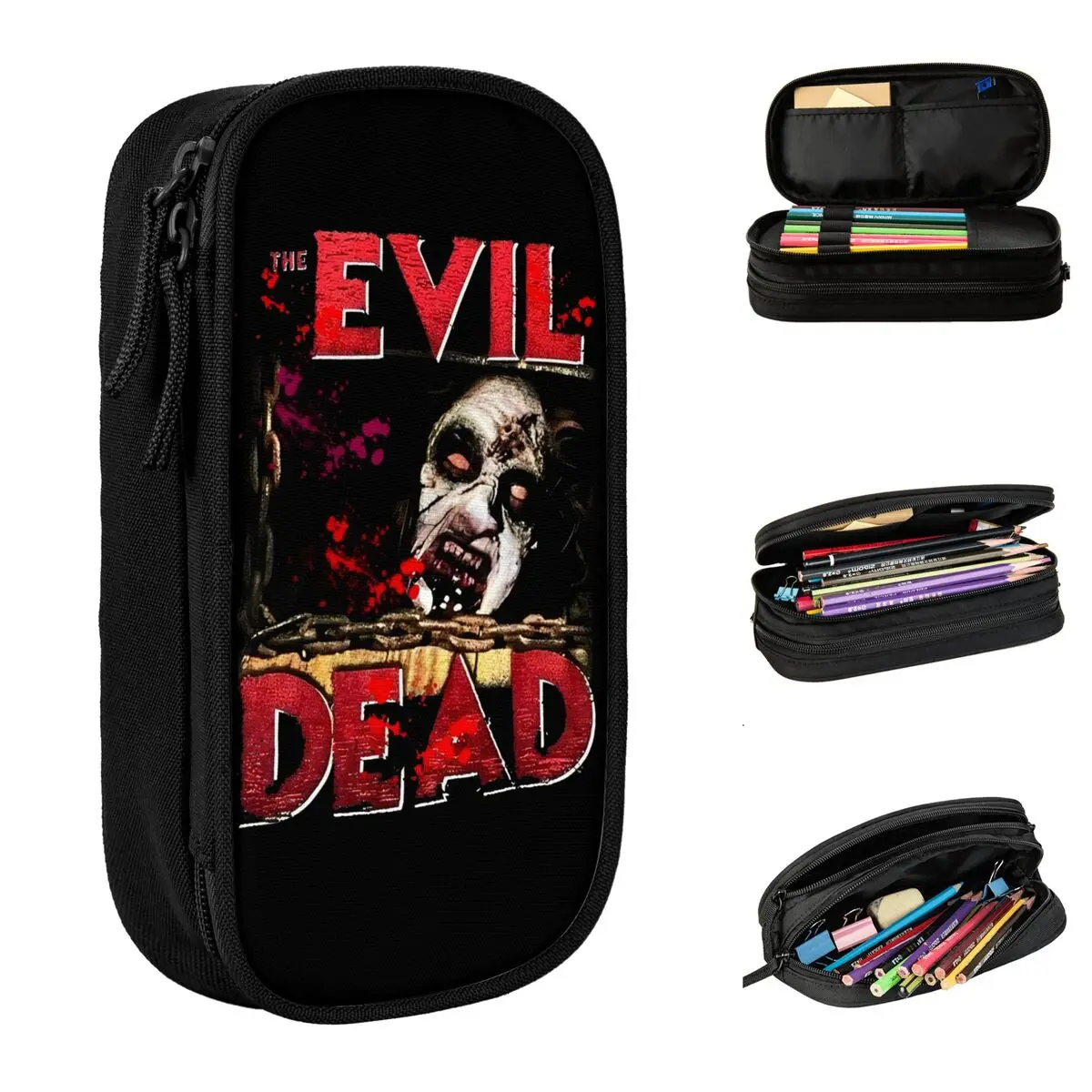 Large Pencil Pouch The Evil Dead Thriller Film Movie Merch Double Layer Pen Case Girl Make Up Bag Perfect Gifts