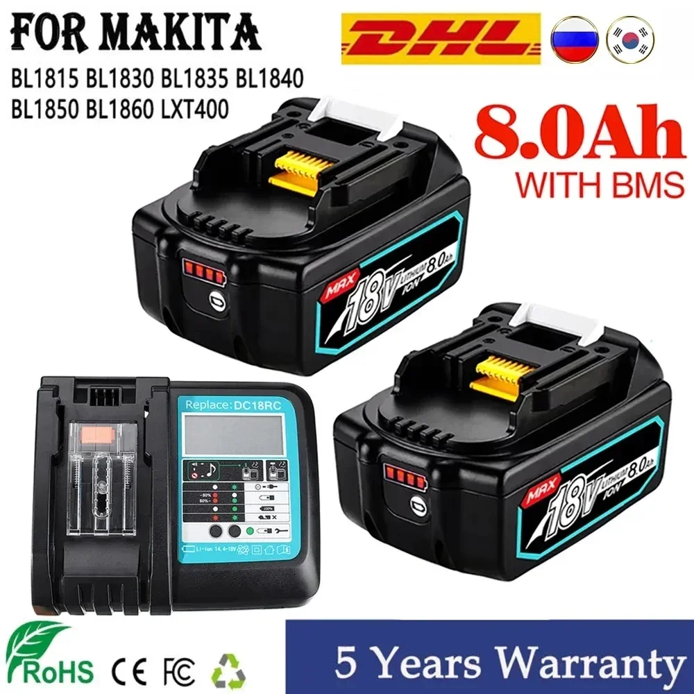 

Original Makita 18V 6.0 8.0Ah Rechargeable Battery For Makita Power Tools with LED Li-ion Replacement LXT BL1860 1850 18v8000mAh