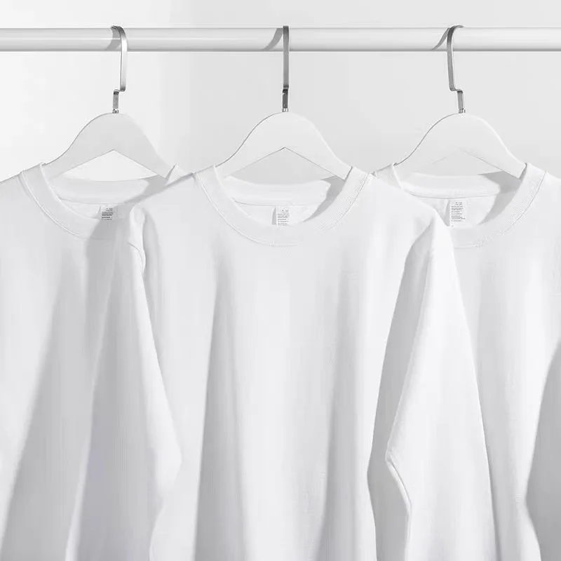 قميص بأكمام طويلة من القطن الخالص 00٪ للجنسين، طبقة أساسية، ملابس داخلية للأزواج، ثقيل الوزن، أبيض سادة، أزياء عصرية #3