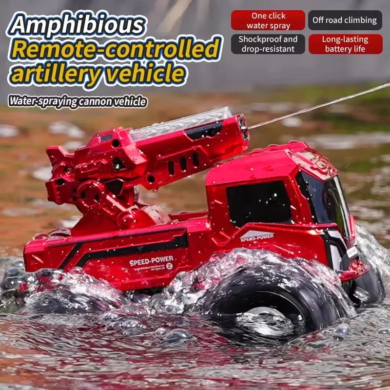 Amphibious RC Car 4WD Off-road Truck Remote Control Car One Click Water Spray 360° Rotation Stunt Car Toys For Children Gifts