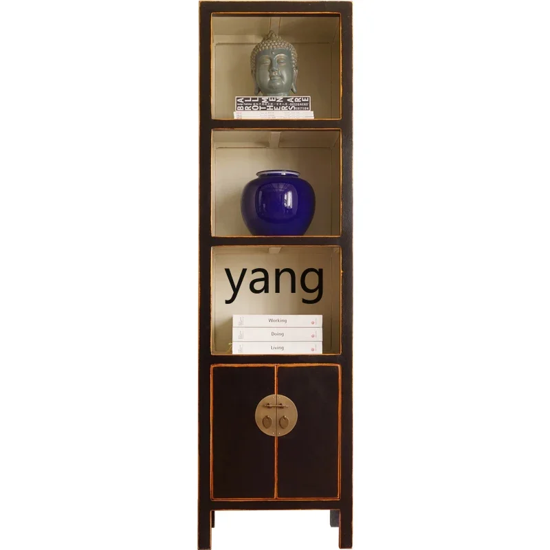

LTT New Chinese Retro Bookshelf Solid Wood Floor Narrow High Bookcase Storage Rack Integrated Wall