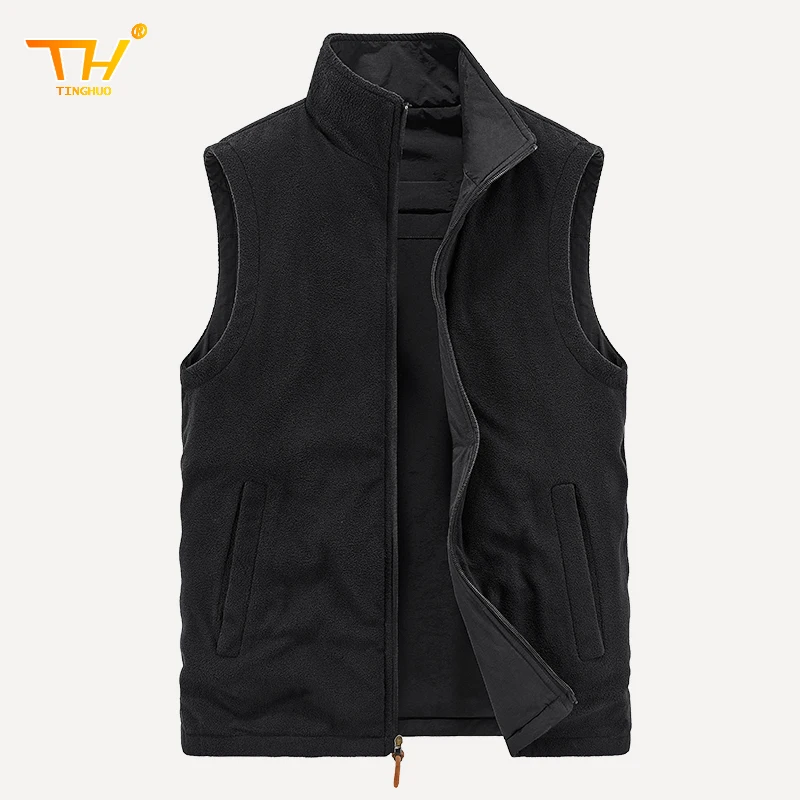 TINGHUO Herenvestjas Outdoor Mouwloos Vissersjack Heren Dikke fleece jacht- en campingvest