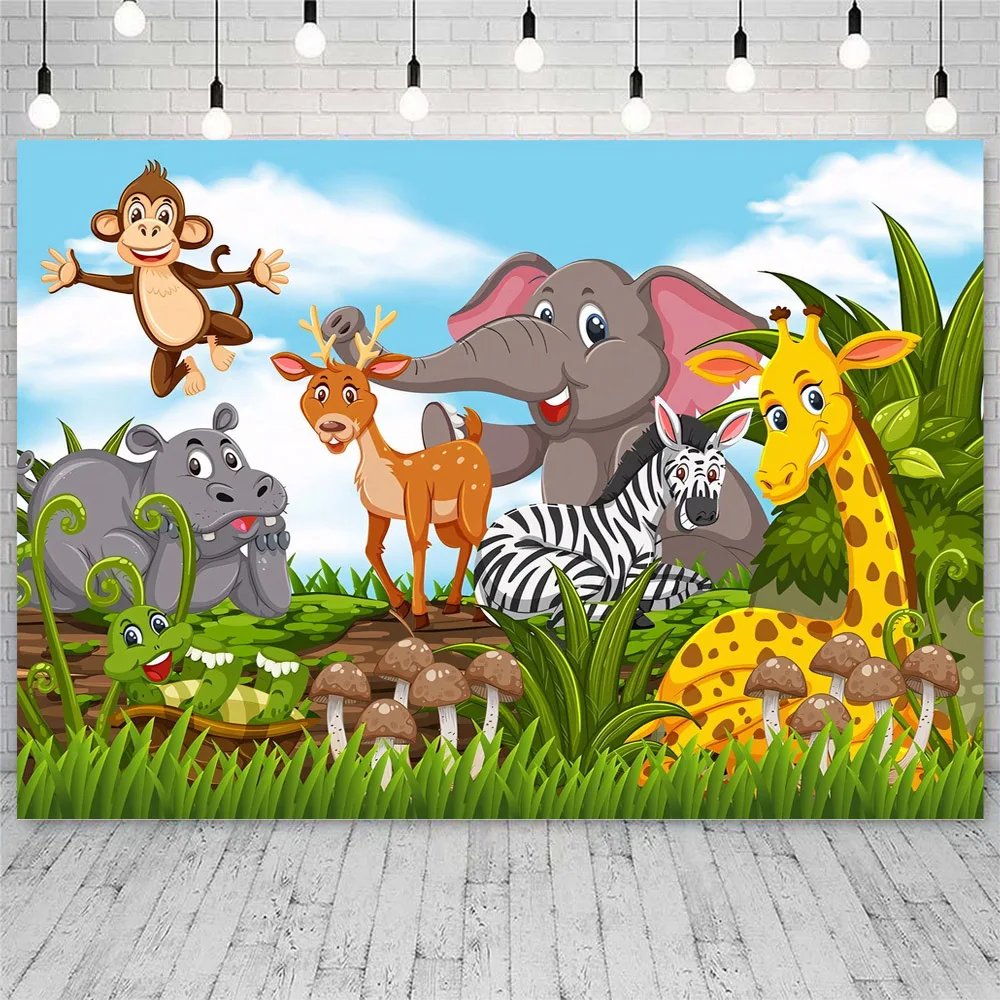 Toile de fond de photographie d'animaux de la jungle Safari, Interface One, 1er anniversaire, garçon, fille, nouveau-né, baby shower, arrière-plan personnalisé pour studio photo