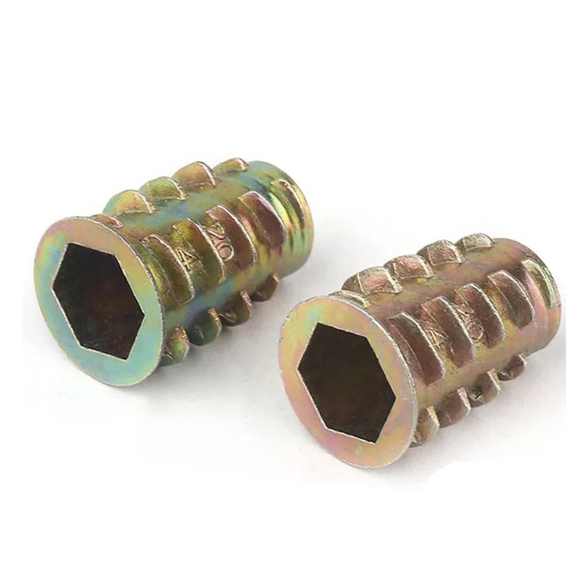 50pcs/lot M4 M5 M6 M8 M10 Zinc Alloy Thread For Wood Insert Nut Flanged Hex Drive Head Furniture Nuts