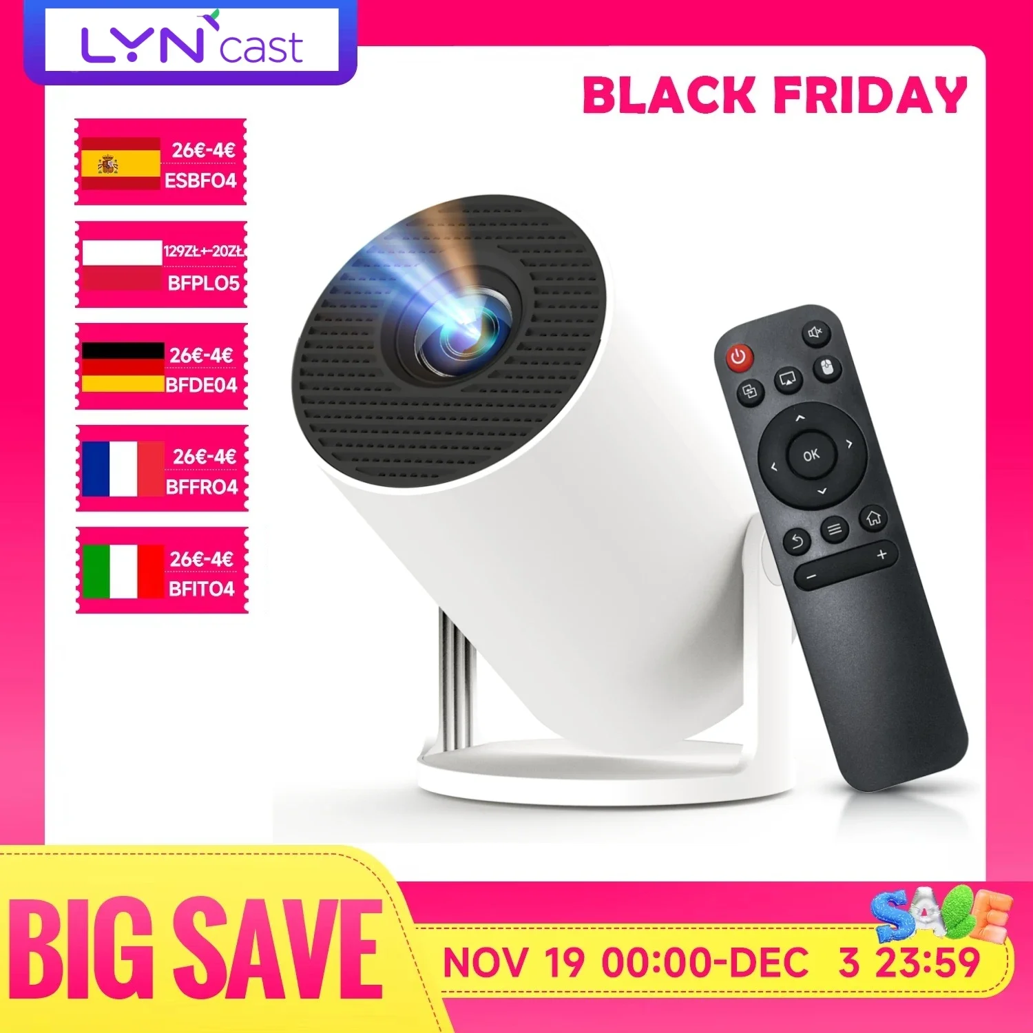 

LynCast Protable Projector HY300 Pro+ 300ANSI Android TV WIFI6 & BT5.4 Mini X1BQ Projector Home Theater HiFi Speaker NEW Beamer