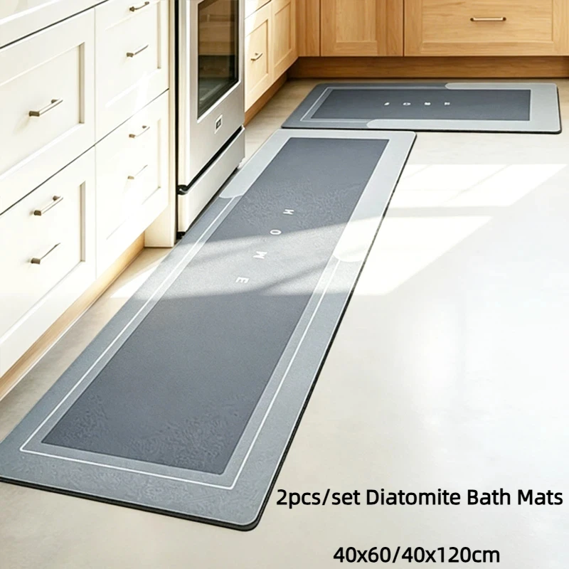 2 Stück/Set Diatomeenerde Badematten Küche Saugfähige Rutschfeste Bodenmatte Fußteppich Schnelltrocknende Dusch- und Toilettenmatte Fußmatte 40x60/40x120cm