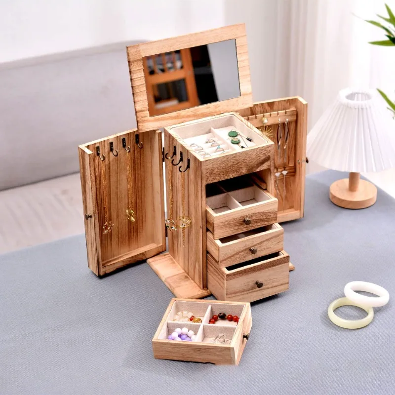 Wooden Retro Jewelry Box Organizers Storage Large Jewelry Box Five Drawer Style Display Rack Holiday Gifts Packaging Supplies