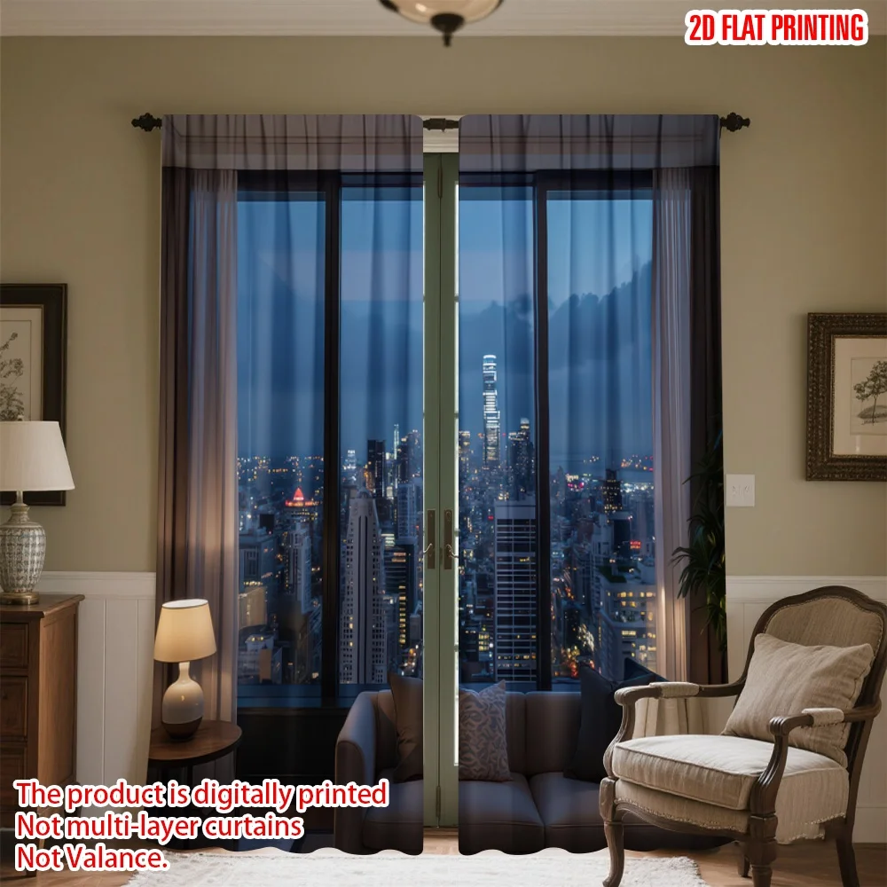 

2D flat printing 2pcs Window Drapes Cityscape View from Apartment Digital Printed Polyester Drapes Party Decorations Use for