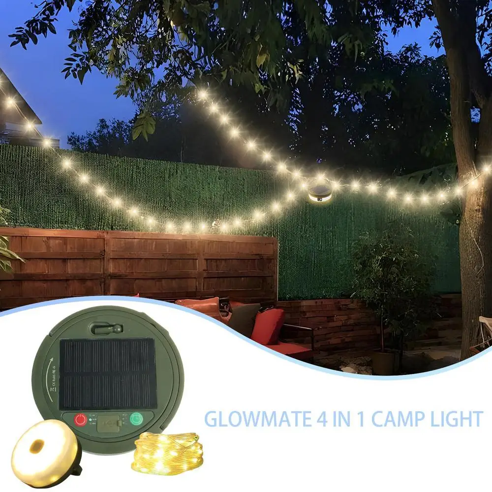 4 In 1 Camping Light 4 In 1 Rechargeable LED Lamp With 8 Modes Solar Lamp Waterproof Retractable String Lights For Awn Tent Yard