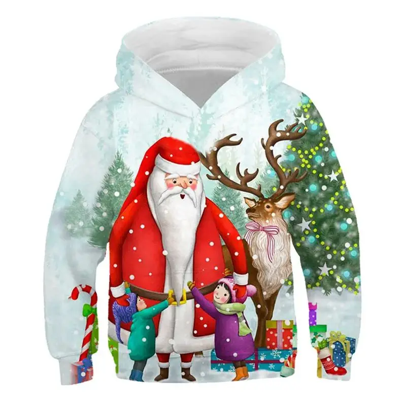 Men Spring New Year Christmas Santa Fun 3d Printed Hoodie Fashion Casual Loose Comfortable Breathable Plus Size Popular Jumper