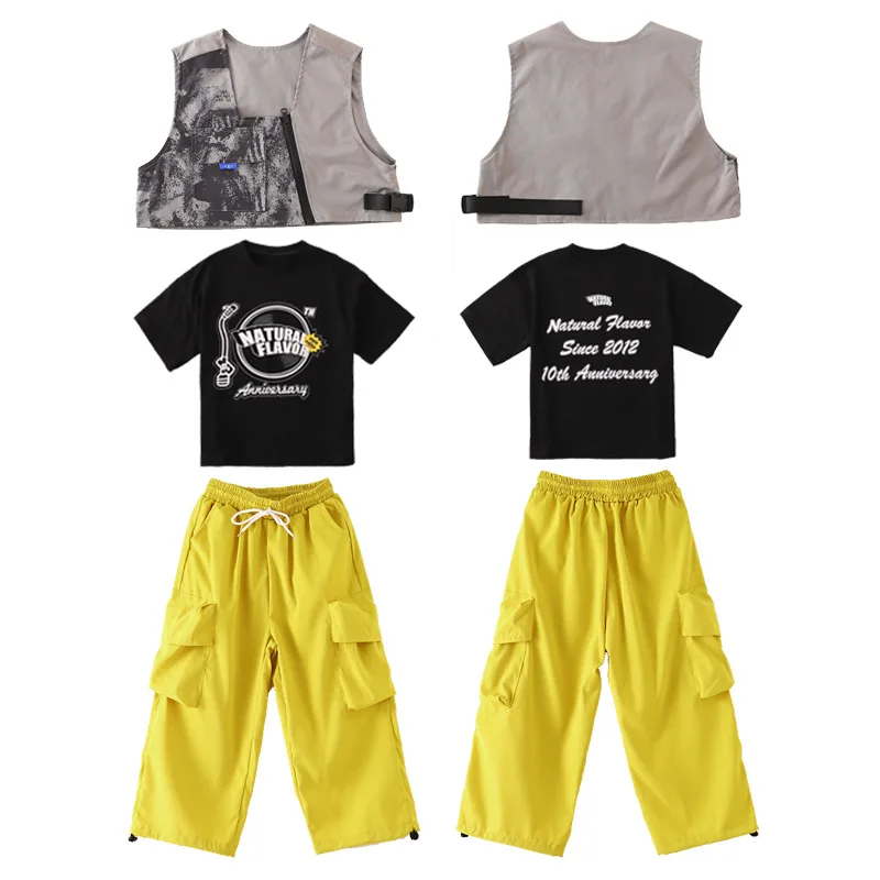 Neue Kinder Hip Hop Kleidung graue Weste Top Baggy Hose für Mädchen Junge Jazz Tanz Kostüme Teen Straße zeigt Kleidung 6 8 10 12 14 y