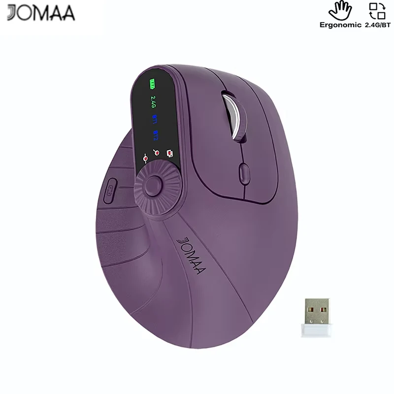 Jomaa BT5.0 Wireless Vertical Mouse With Function Adjustment Knob 8 Buttons Rechargeable Ergonomic Mice for Win/IOS/Android