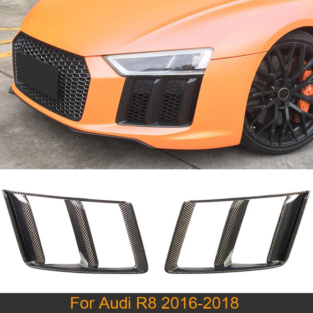 

Carbon Fiber Front Bumper Fog Light Covers Trims For Audi R8 2016 - 2018 Car Front Bumper Fog Lamp Air Vents Cover Trims FRP