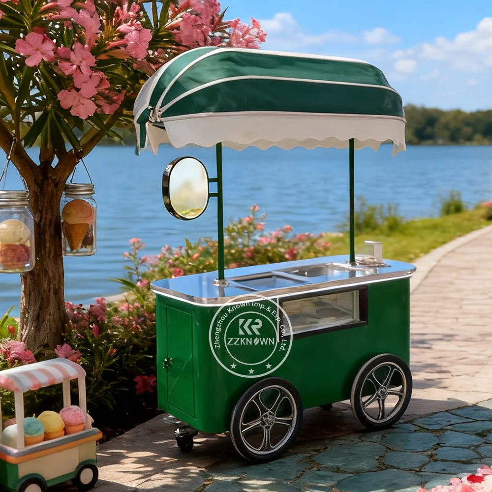 High Efficiency Mobile Hand Push Ice Cream Cart Soft Serve Ice Cream Cart for Sale