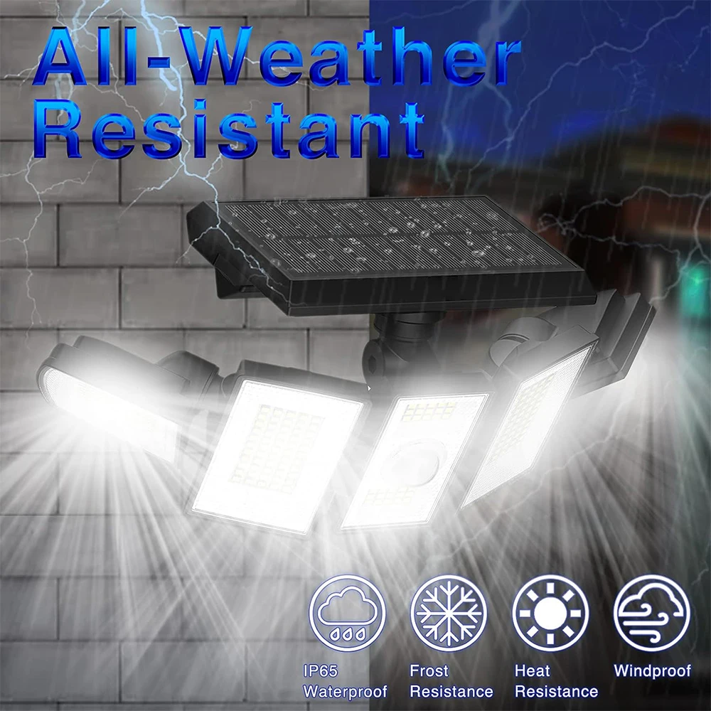 Solar Lights Outdoor, 300LED Motion Sensor Outdoor Light with Remote, 5 Heads Waterproof Solar Flood Security Lights for Outside