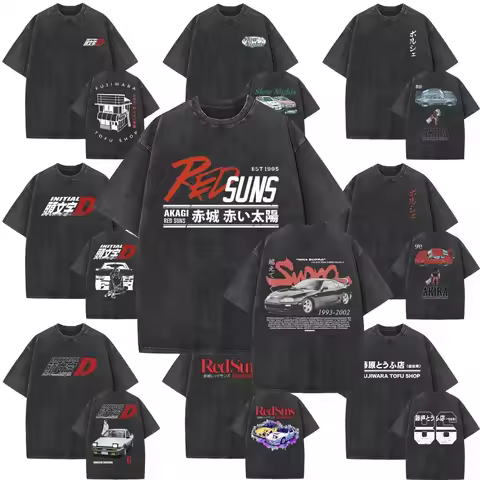 Washed Vintage Men Women Anime Initial D Fujiwara Takumi Graphic Print T-shirts Men's Manga Casual Tshirt Male Oversized T Shirt