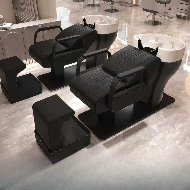 Barber Shop Shampoo Bed Hair Salon Semi-Reclining Flush Bed Stainless Steel Ceramic Deep Basin Hair Salon